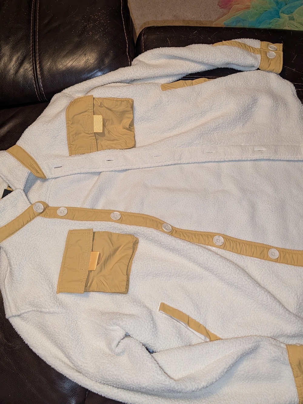 Wesc Cream Sherpa Jacket with Yellow Trim